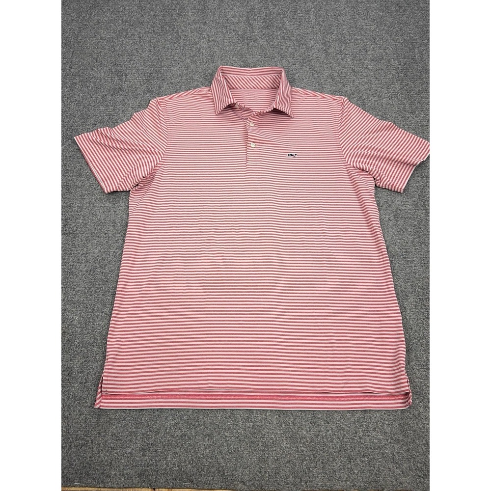 Vineyard Vines Performance Polo Shirt Mens M Red Striped Polyester Spandex Golf